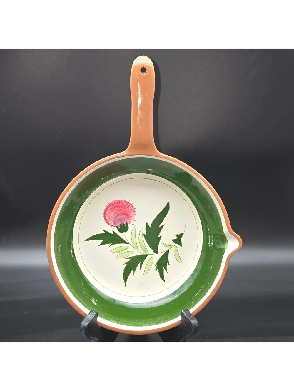 Vtg Stangl Pottery Pink Thistle Open Skillet Spout Wall Hanging Decor MCM